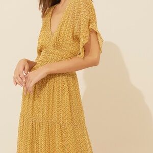 BA&SH Wanda Tiered Metallic Paisley-print Georgette Maxi Dress In Saffron